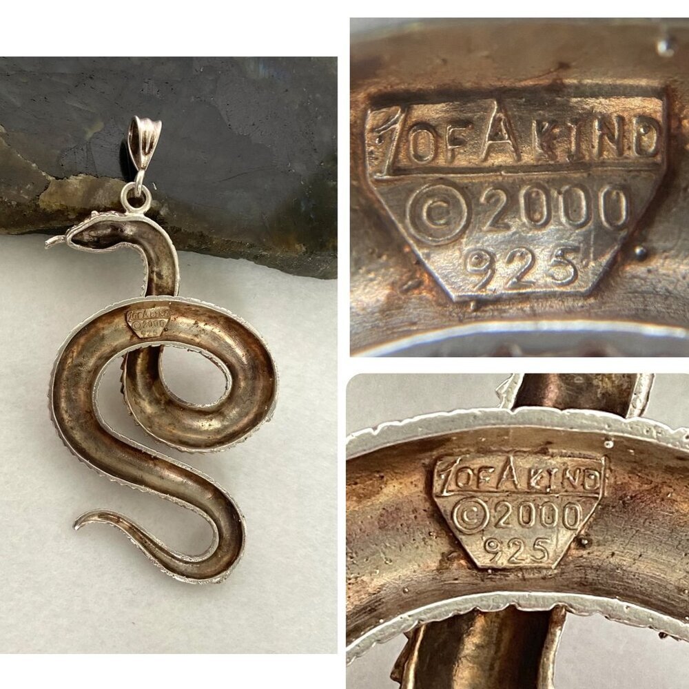 VTG Sterling Silver “1 Of A Kind” Large Diamond Cut Snake Serpent Pendant 29g - Picture 9 of 16